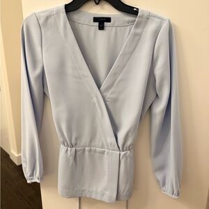 J. Crew Pale Blue Faux-Wrap Long Sleeve Blouse